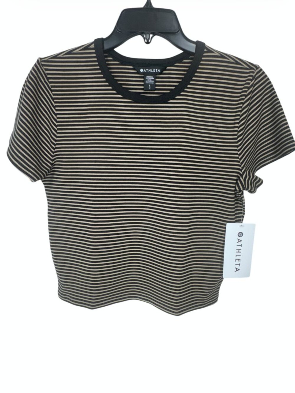 New Athleta Signature Rib Crop Tee in Martina Brown Stripe
